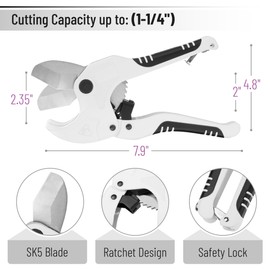 Bates- PVC Pipe Cutter, Cuts up to 1-1/4", Ivory Ratcheting PVC Pipe Cutter Tool, Pipe Cutters PVC Pipe Shears, Plastic Pipe Cutter, PEX Pipe Cutter, PVC Cutter Tool, PVC Ratchet Cutter
