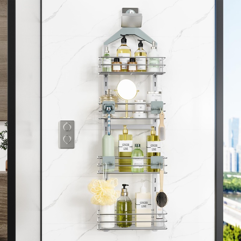 Orimade 4 Tier Adjustable Anti-slip Shower Caddy over Shower Head,Rustproof