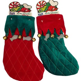 Vo-Toys Velvet 12" Bell Fish Red & Green Elf Stocking Christmas Holiday Hanging