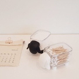 Cute Lamb & Baby Elephant Cotton Swab and Toothpick Holder White 3ea