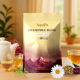 Nepaya Chamomile Herbal Tea Bags – 50 Count Pyramid Bags, Himalayan Chamomile & Lemongrass Blend, Biodegradable, Caffeine-Free Sleep Tea for Relaxation and Bedtime Calm from Nepal