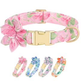 Beirui Cute Girl Dog Collars for Female Dogs, Floral Dog Collar with Spring Flower Patterns, Soft Pink Pet Collars for Small Medium Large Dogs(Pink Flower,S)