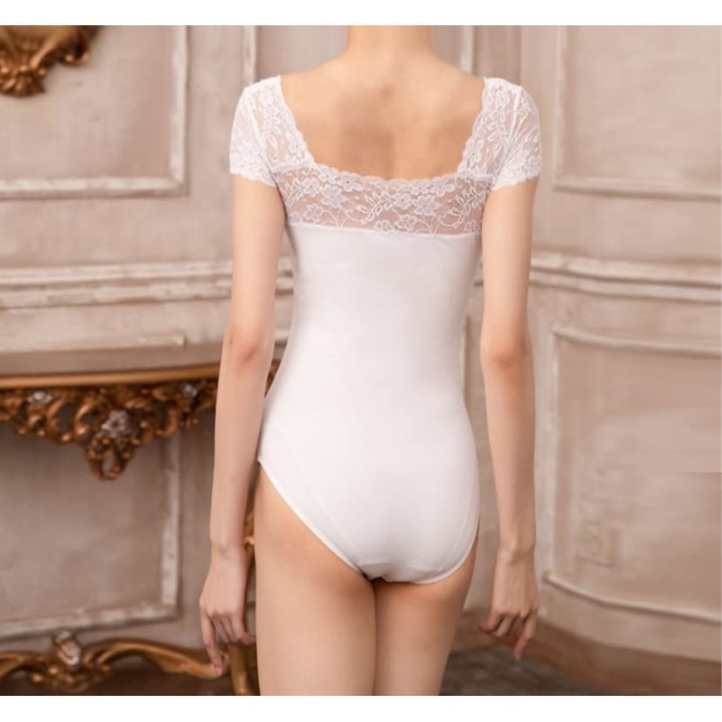 ProDance PLHA008B Women's Lace Half Cup Variation Ballet Leotard, white