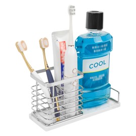 HarJue Toothbrush Holder, Luxurious Metal Toothbrush Toothpaste Holder for Bathroom, Multi-Slots Openwork Design, Bathroom Accessory for Storage and Organizer (Marble Base-Large, Chrome)