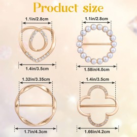 BEIQIYA 4pcs Shirt Tie Clips for Women, Metal Silk Scarf Ring Clip, 4 Sizes Clothes Corner Knotted Button Tightener for Scarves Hats Ties Shirts Jackets Shawls- Gold
