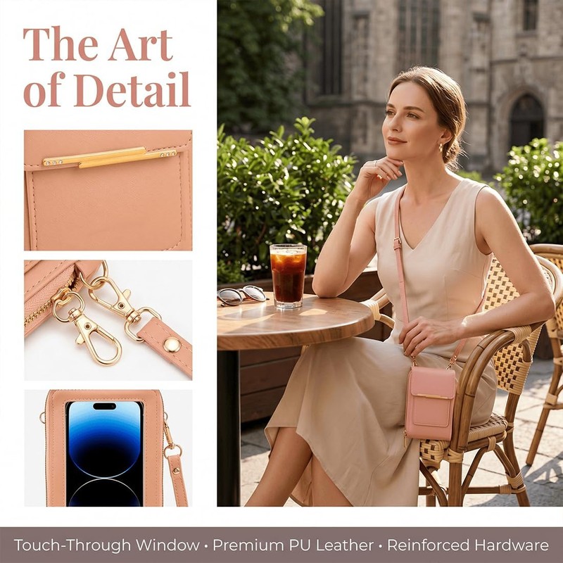 Anti Theft Leather Bag, Touchscreen Phone Crossbody Bag for Women,