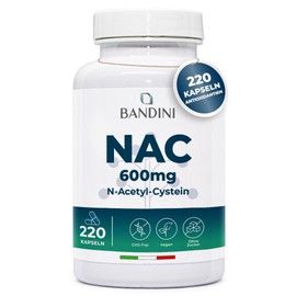 Bandini NAC N-Acetyl L-Cysteine, 220 Capsules, 600 mg (More than 7 Months Supply), Glutathione Precursor, Natural Antioxidants, 100% Pure N Acetyl Cysteine Amino Acids, High Dose, Vegan