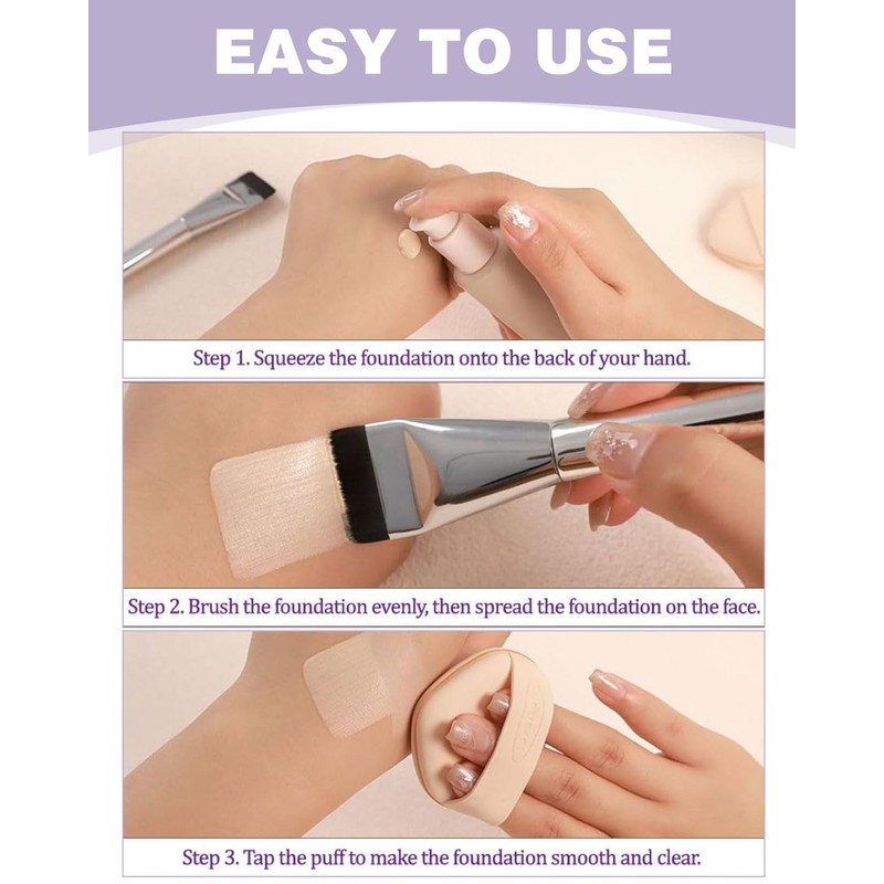KEMUZ 3Pcs Ultra Thin Foundation Pinsel, Foundation Kosmetikpinsel, Foundation Pinsel