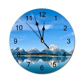 Wall Clock Silent Non Ticking PVC Clocks, Wyoming Grand Teton Teton Landscape Mountains C 16, Battery Operated 12in(30cm), Round Farmhouse Clock, Rustic Clocks Decor, Made in The USA