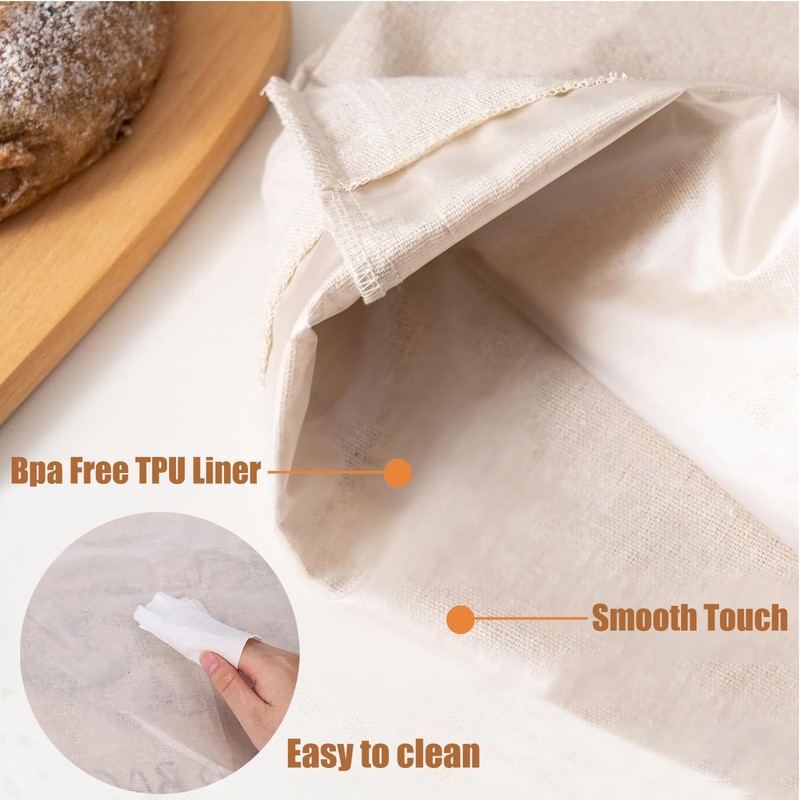 Set of 2 Linen Bread Bags with TPU Inner Lining