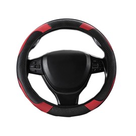 Weforu Car Steering Wheel Cover, Breathable Anti-Slip, Slim Sports Elastic Band Without Inner Ring Wheel Cover Microfiber Leather (Black-Red)