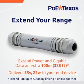 GAT PoE Extender - Outdoor PoE Repeater - IP67 Waterproof - Extends 22 Watts of Power and Gigabit Data an Extra 330 Ft to High-Powered Devices - Compatible with IEEE 802.3af/at Switch or Injector