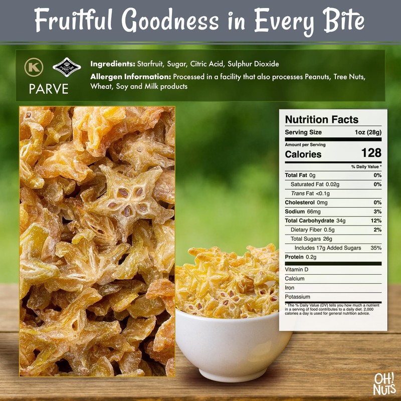 Oh! Nuts Dried Star Fruit - Sweetened Dried Starfruit Slices