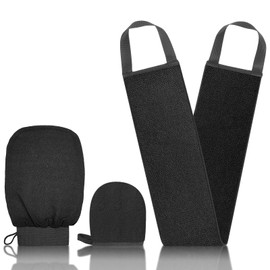 3 Stück Rückenschrubber für Dusche,Badehandschuhe-Set,Körper Duschhandschuh,Doppelseitiger Rückenpeeling Waschlappen mit Griffen,Rücken Waschhilfe,Badezubehör für Damen Herren Körper Gesich-Schwarz