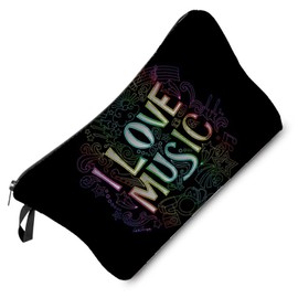 Livel lhood Music Makeup Bag I Love Music Organizer Bag Zipper Pouch Neon Slogan Pattern Cosmetic Bag Birthday Present for Music Lovers Women