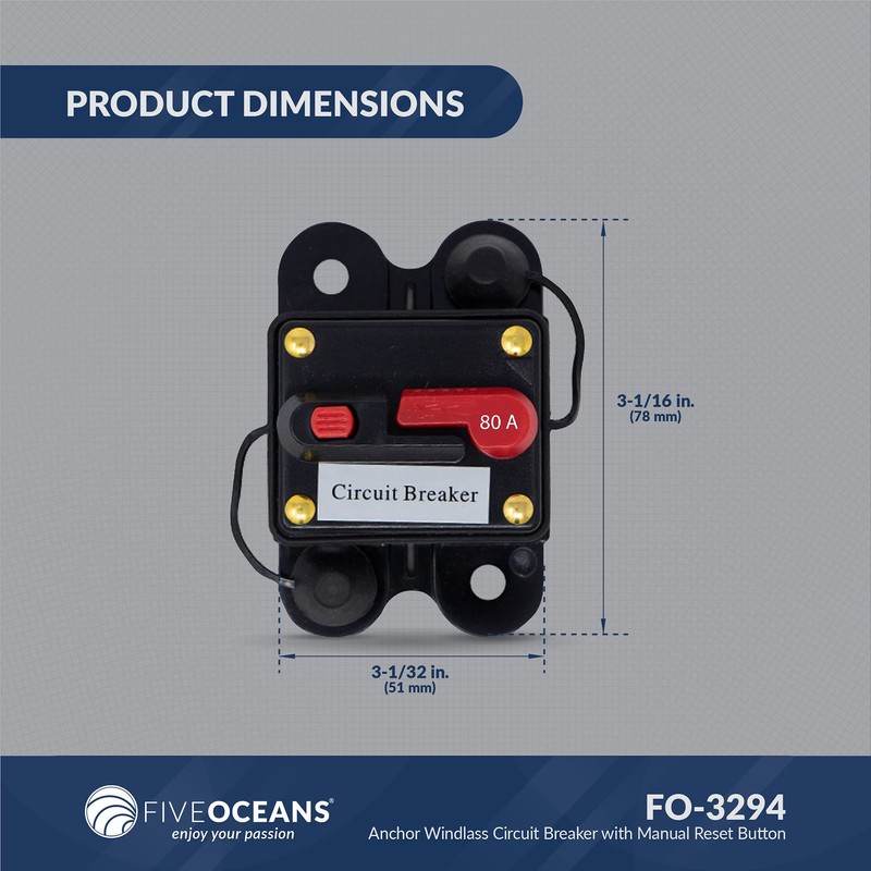 Five Oceans 80 Amps Anchor Windlass Marine Circuit Breaker with