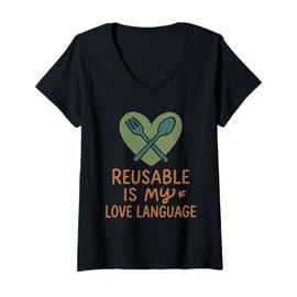 Womens Plastic Free Eco Friendly Zero Waste Sustainable Green V-Neck T-Shirt
