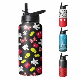 Cute Cartoon Mouse Tumbler with Top Handle and Straw Lid Gift for Boys Girls Water Bottle Travel Kettle Cup for Car Cold and Hot Stainless Steel Double Wall Insulated Mug (mouse, 32OZ)