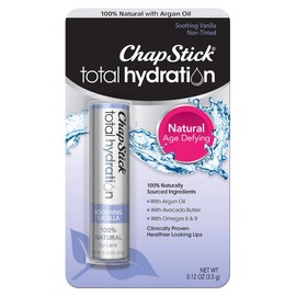 ChapStick Total Hydration - Tubo de bálsamo labial hidratante de vainilla calmante para el cuidado de los labios con aceite de argán, 0.12 onzas