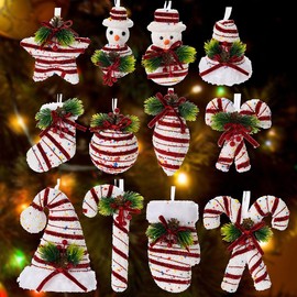 LANGXUN 12pcs Christmas Tree Hanging Decorations for 2024, Indoor Outdoor 3D Christmas Decor, Novel Snowman Santa Hat Candy Cane Xmas Balls Ornaments, for Home Birthday Party Supplies Gifts