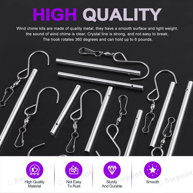Swpeet 61pc Wind Chime Tubes & Wire Kit with Swivel