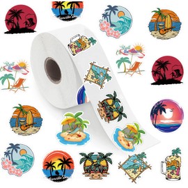 Hawaii Stickers (500 PCS), 10 Graphic Aesthetics Beach Vacation Decal Rolls Self-Adhesive Seals for Kids Girls Boys Teens for Birthday Party Decoration for Water Bottle Laptop Scrapbook Card Envelope