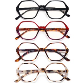 EYEURL 4-Pack Reading Glasses for Women Blue Light Blocking Reading Glasses Vintage Design Diamond-Shaped Frame Spring Hinge Readers for Women Men Anti Glare Filter Lightweight Eyeglasses,1.25