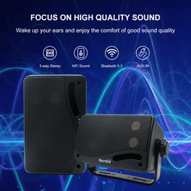 Herdio 3.5" Outdoor Bluetooth Speakers Wired Waterproof, 200W 3 Way Upgrade Premium Wall Mount Speakers, Durable Mountable Loud Sound System for Patio Indoor Deck Garage (Black Pair)