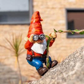 WONDHOME Hanging Gnome Garden Statue Decoration Tree Hugger Climbing Garden Telescope Gnomes Figurine for Outdoor Lawn Home Patio Yard Gifts for Mom Women