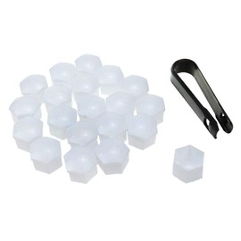 Modengzhe 20 Pcs Plastic Car Wheel Nut Lug Covers, 17mm Inner Hex Width Car Wheel Bolt Dust Cap with Removal Clip, White