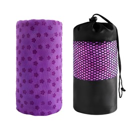 Vesaneae Yoga Towel with Free Carry Bag, Non-Slip Hot Yoga Towel Mat with Grip Dots, Absorbent Soft Quick-Drying for Hot Yoga & Pilates Fitness Workout (Purple)