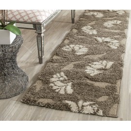Safavieh Florida Shag Collection SG459 Floral 1.2-inch Thick Runner, 2'3" x 13' , Smoke / Beige
