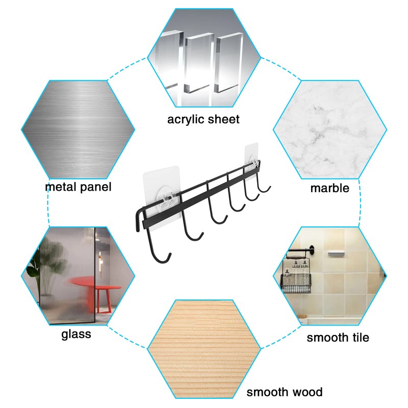 WOOPSOO 2 Pack Kitchen Adhesive Wall Hooks Rack Rail,Spoon Hanger