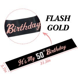 It’s My 50th Birthday Sash Silver Rose Gold Foil Black Satin 50th Years Old Birthday Sash Happy 50th Birthday Party Gift Decorations Favors for Women Men