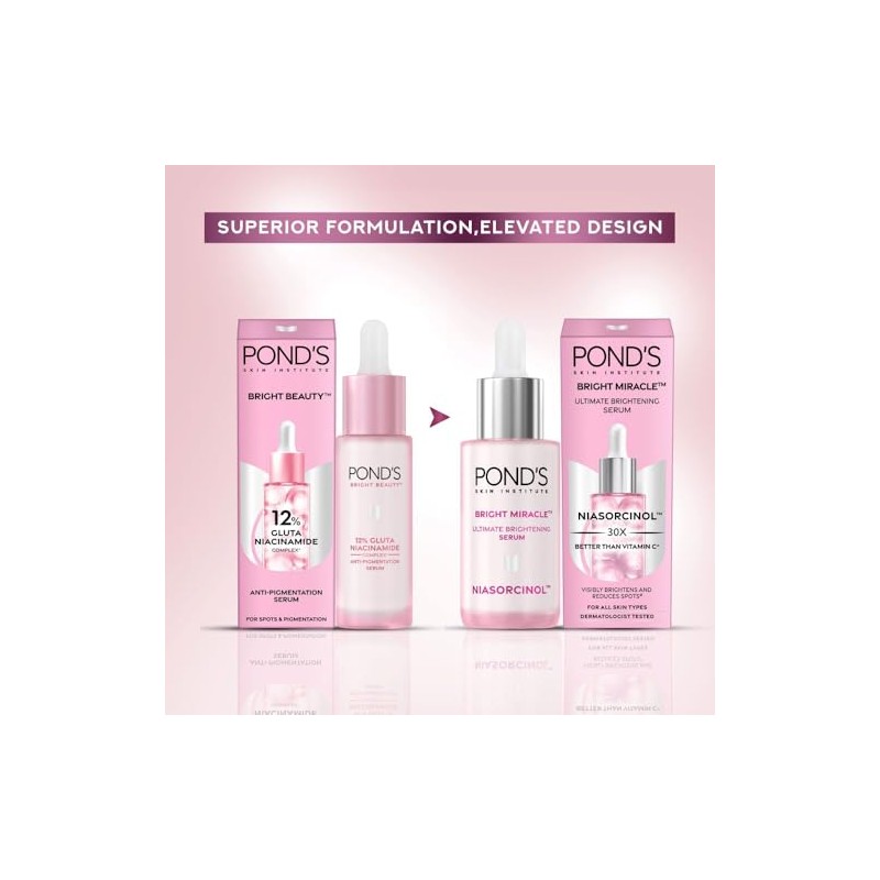 POND's Bright Beauty Suero, 12% complejo gluta-niacinamida, antipigmentación, 0.9 fl