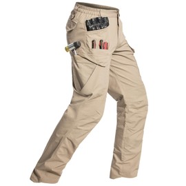 NAVEKULL Men's Stretch Work Pants Ripstop Tactical Pants for Men Flex Cargo Pants Lightweight Work Cargo Pants Water Resistant Outdoor EDC Hiking Pants with Multi Pockets Light Khaki