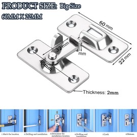 Litensh 90 Degree Door Lock Stainless Steel Right Angle Sliding Door Latch Bend Buckle Bolt Lock for Slider Barn Door Window 60mm