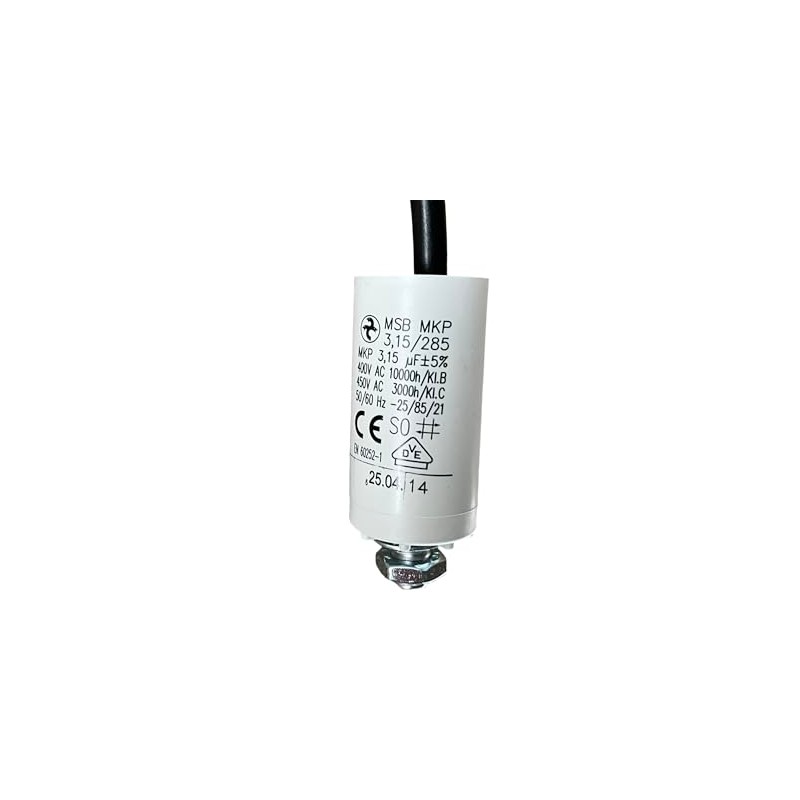 Permanent Capacitor 3.15µF 450V AC Cable 250 mm Attachment M8