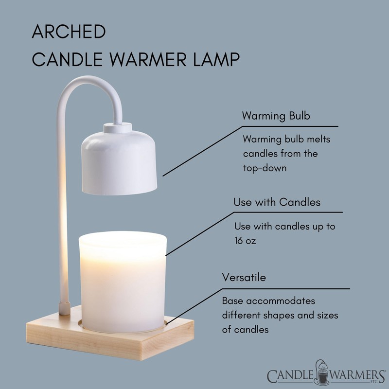 Candle Warmers Etc. Arched Lamp for Top-Down Candle Melting, White