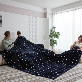 COOVA Oversized King Fleece Blanket 120x120 inches, Soft Cozy Warm Giant Extra Large 10'x10' Blanket for Bed, Sofa, Couch,Travel, Camping, California Huge Flannel Big Throw Blanket, Blue/White Dots