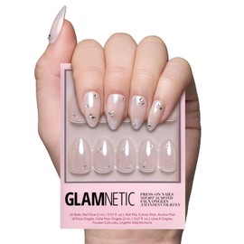 Glamnetic Press On Nails - First Dance | Nude Short Almond Fake Nails with Glossy Glazed Finish, Salon Quality | 15 Sizes - 30 Nail Kit with Glue