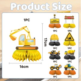 Kotkiddy 9 Piece Construction Party Centerpieces Honeycomb Car Truck Zone Centerpieces 3D Table Decorations for Baby Shower Birthday Party Gifts Items