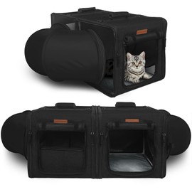 PETUX Small Cat Travel Carrier with Little Box, Portable 2-in-1 Cat Carriers for 2 Cats, Various DlY Methods Pet Carrier Soft with Tunnel Tube, Flannel Mat, Hammock, Portable Tote (Black)