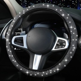 Steering Wheel Covers with Sparkly Crystal Diamond, 38 cm/15 inch Universal Fit Steering Wheel Cover with Bling Rhinestones, Anti-skid Car Steering Wheel Protector Accessories for Women Men Girls Boys