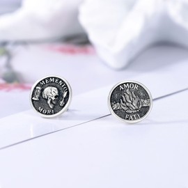 PELOVNY Memento Mori Earrings S925 Sterling Silver Memento Mori Stud Earrings Jewelry Gifts for Men