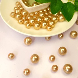 GLBYUNN 140pcs Gold Pearl Beads for Vase Filler Makeup Beads for Brushes Holder Assorted Round Faux Pearl Beads for Home Wedding Decor 10/14mm