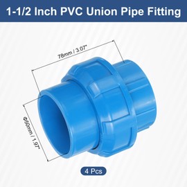 sourcing map PVC Union Pipe Fitting, 4Pcs 1-1/2" PVC Slip Union Coupling Adapter with O-Ring, Slip Socket Port Connection for Swimming Pools and Outdoor Plumbing Applications (Blue)