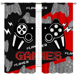 Gaming Curtains for Boys Bedroom, Kids Gamer Room Curtain Teens Black and Red Video Game Controller Window Treatments Drapes for Nursery Living Room Playroom 2 Panels, 42"x63" Inch