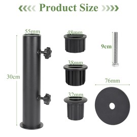 efuturetime Parasol Stand Parasol Sleeve Black Parasol Stand Stand Tube Parasol Holder Adjustable with 3 PVC Reducing Rings Diameter 28/38/48 mm