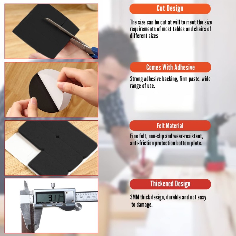 MroMax 60mm Diameter Round Self Stick Anti-scratch Felt Pads Furniture
